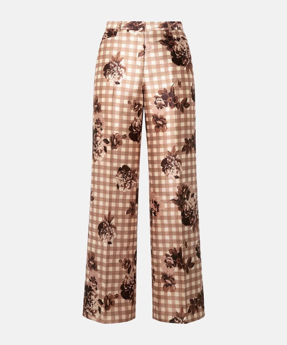 VZLGD38520 TARA JARMON(タラ ジャーモン) キャンバスフラワーズサテンパンツ ベージュ