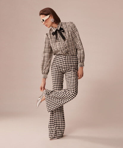 VZLGU01360 TARA JARMON Gingham viscose suiting