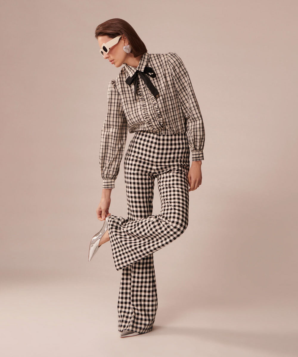 VZLGU01360 TARA JARMON(タラ ジャーモン) Gingham viscose suiting ブラック
