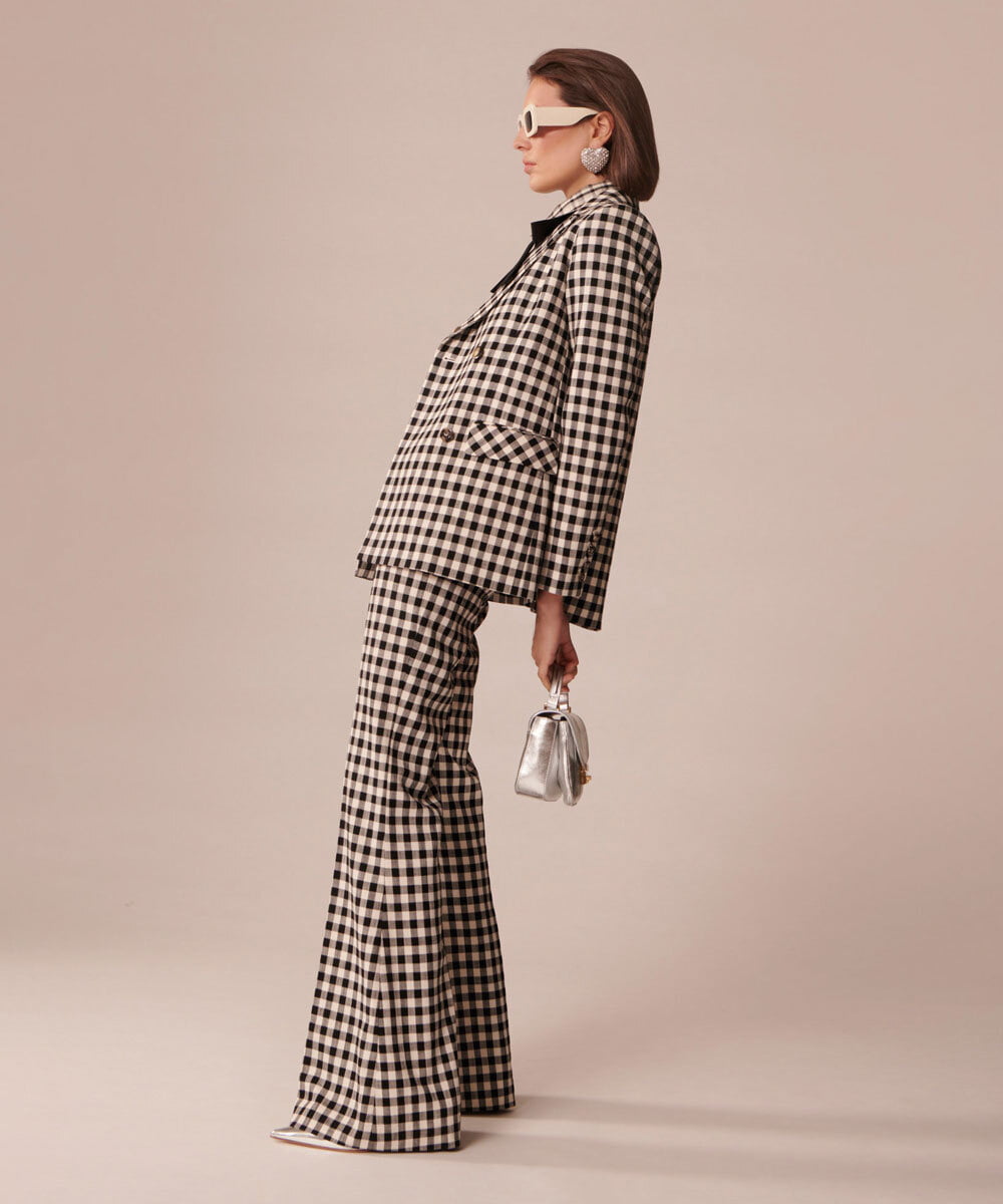 VZLGU01360 TARA JARMON(タラ ジャーモン) Gingham viscose suiting ブラック