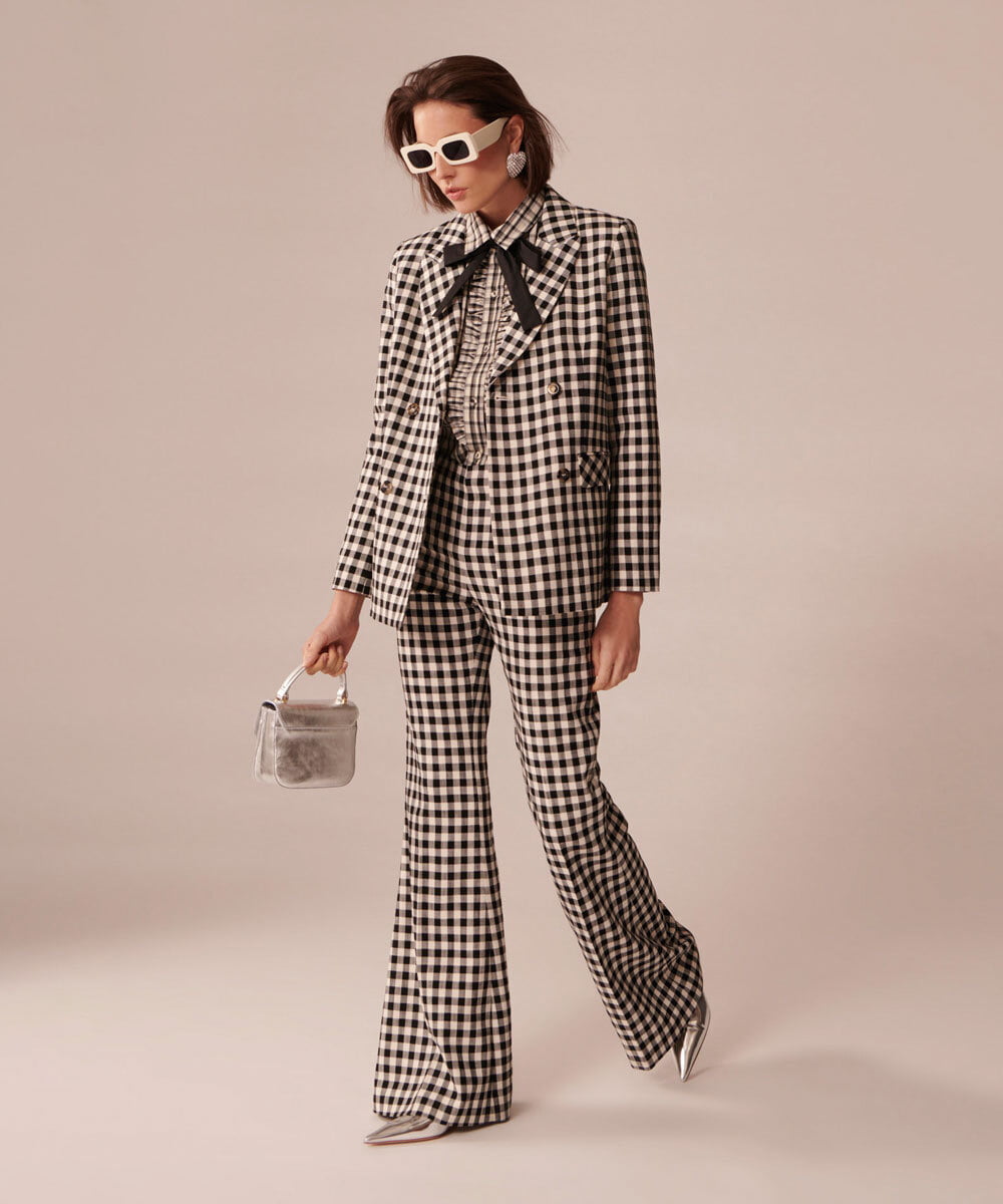 VZLGU01360 TARA JARMON(タラ ジャーモン) Gingham viscose suiting ブラック