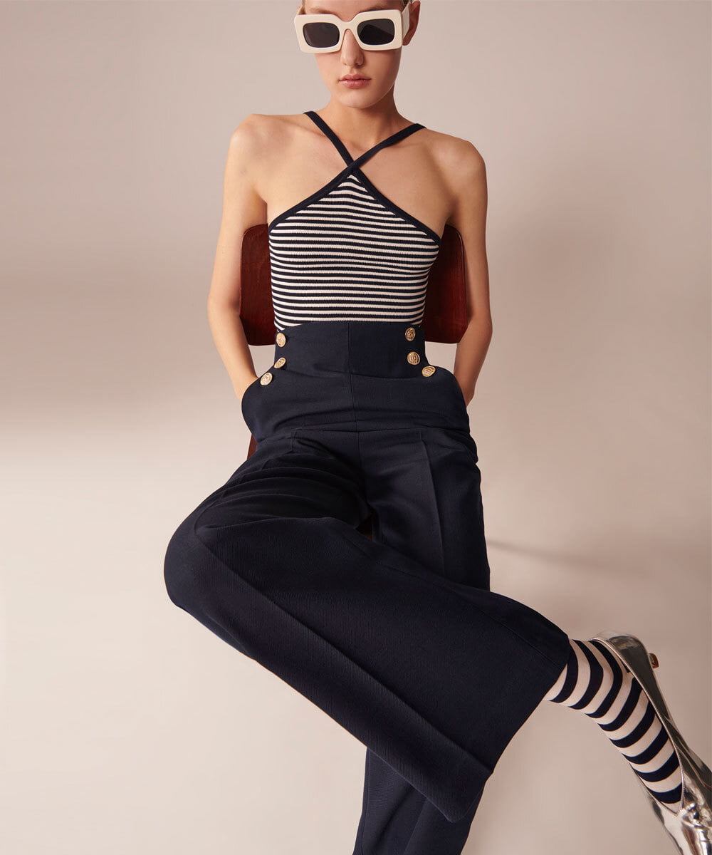 VZLGU10360 TARA JARMON(タラ ジャーモン) Viscose drill pants ネイビー
