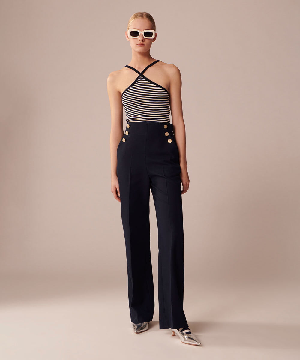 VZLGU10360 TARA JARMON(タラ ジャーモン) Viscose drill pants ネイビー