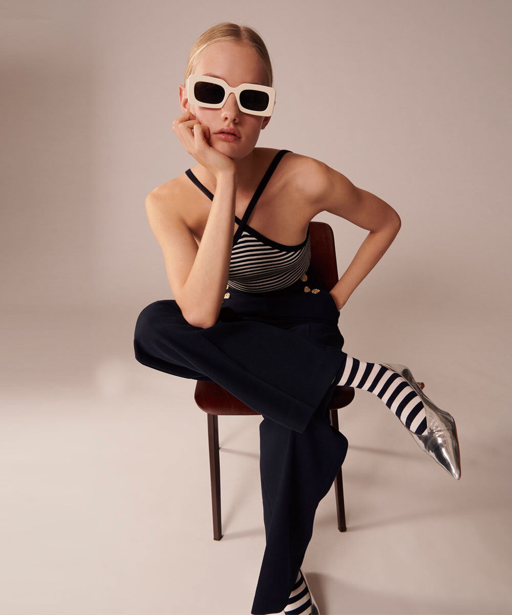 VZLGU10360 TARA JARMON(タラ ジャーモン) Viscose drill pants ネイビー