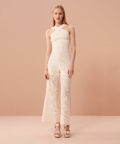 VZLGU33350 TARA JARMON Maxi flowers embroidery pants