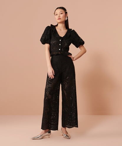 VZLGU33350 TARA JARMON Maxi flowers embroidery pants