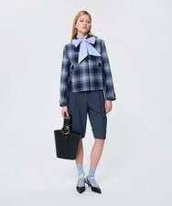 VZUAD02790 TARA JARMON(タラ ジャーモン) ファンシーチェックショートダッフルコート ネイビー