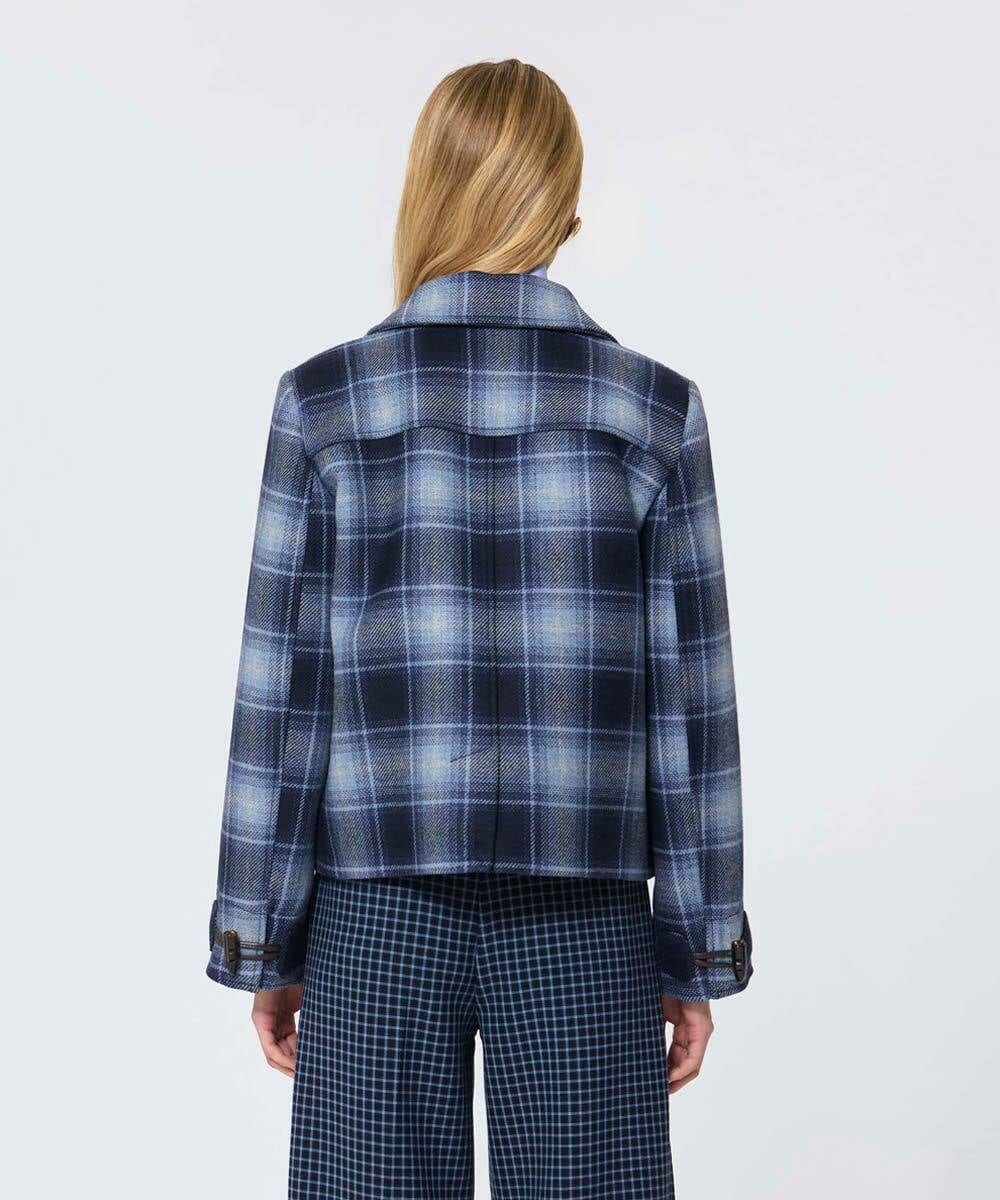 VZUAD02790 TARA JARMON(タラ ジャーモン) ファンシーチェックショートダッフルコート ネイビー