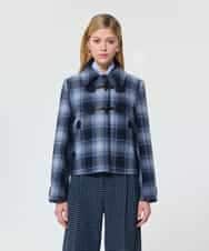 VZUAD02790 TARA JARMON(タラ ジャーモン) ファンシーチェックショートダッフルコート ネイビー