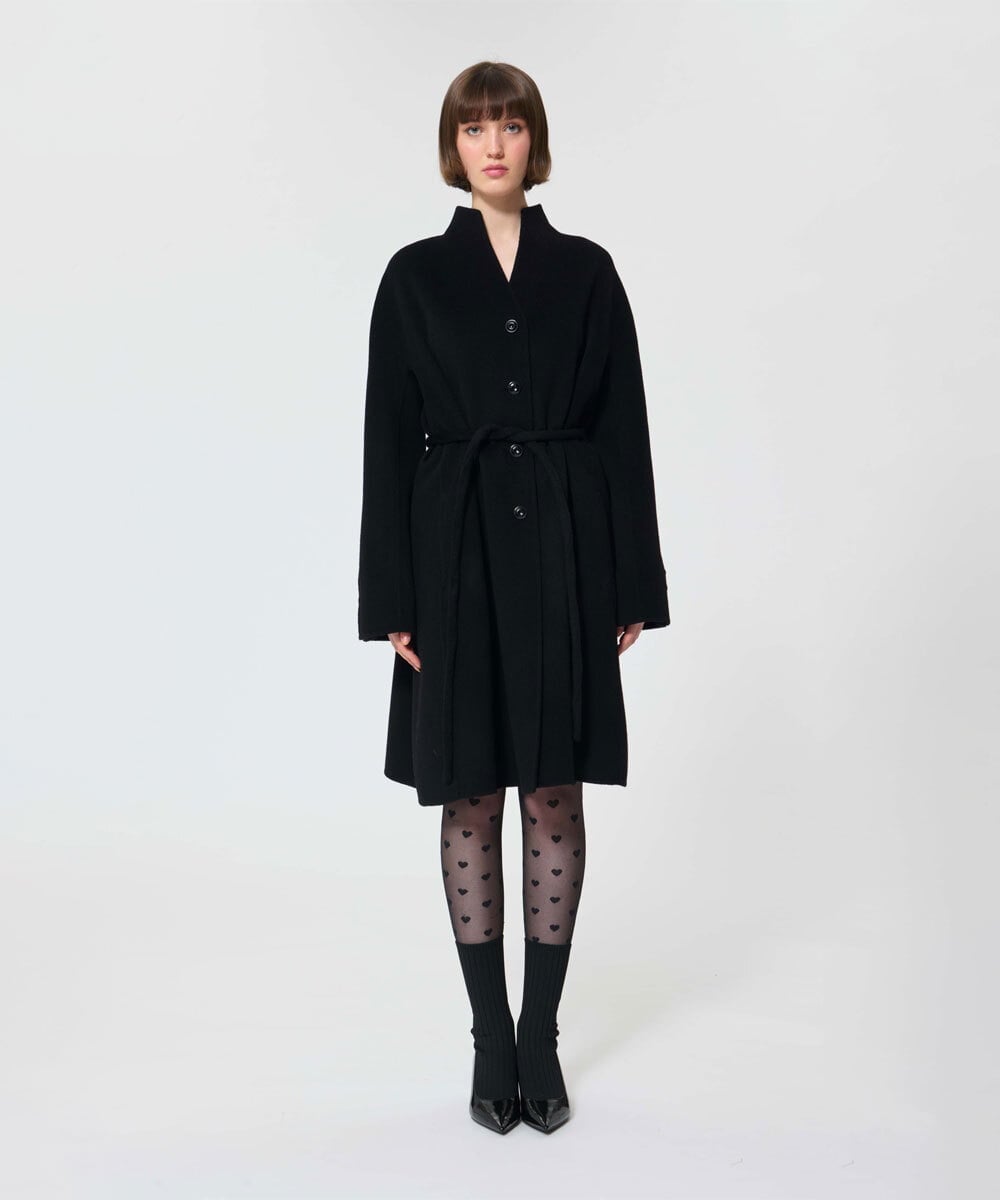 VZUAD18840 TARA JARMON(タラ ジャーモン) ダブルフェイスウールコート ブラック