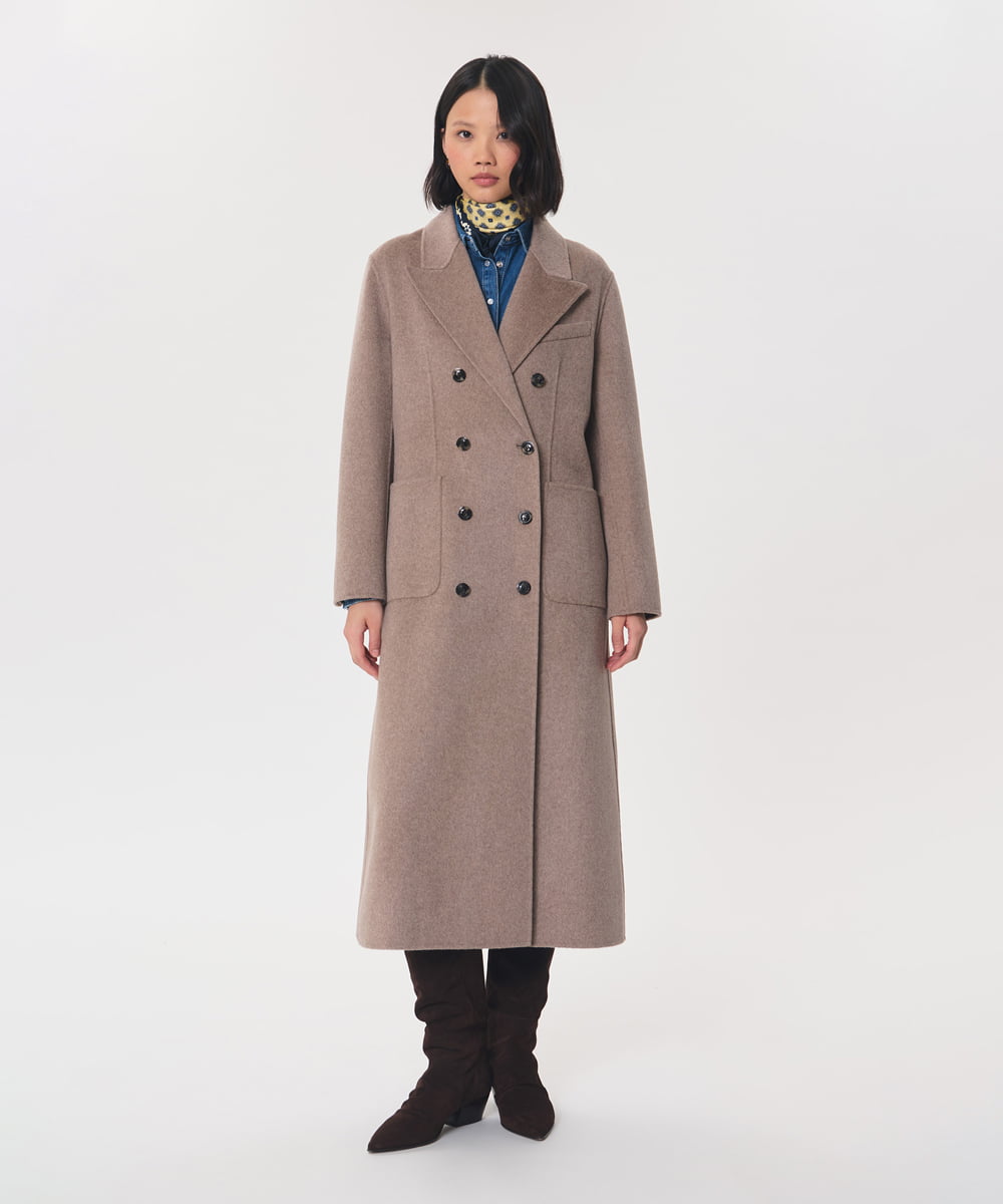 VZUAG01940 TARA JARMON(タラ ジャーモン) ダブルフェイスウールロングコート ヘーゼルナッツ