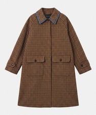 VZUAG02820 TARA JARMON(タラ ジャーモン) テンセルチェックステンカラーコート キャラメル
