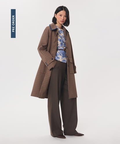 VZUAG02820 TARA JARMON テンセルチェックステンカラーコート