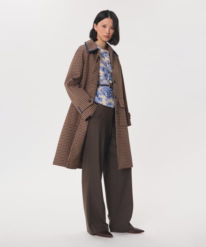 VZUAG02820 TARA JARMON テンセルチェックステンカラーコート