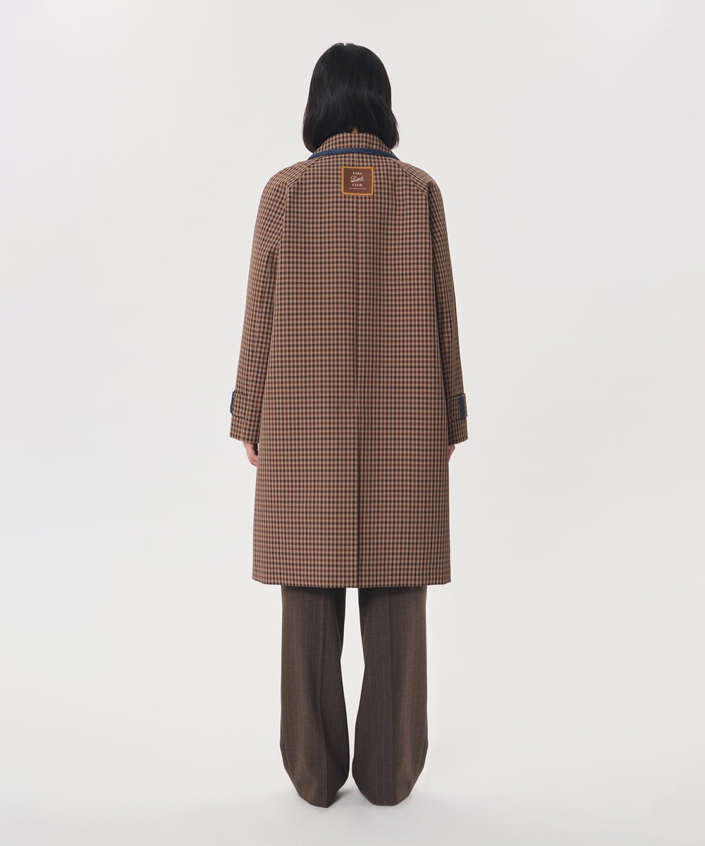 VZUAG02820 TARA JARMON(タラ ジャーモン) テンセルチェックステンカラーコート キャラメル