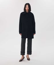 VZUAG04880 TARA JARMON(タラ ジャーモン) ビッグカラーダブルフェイスウールコート ネイビーブルー
