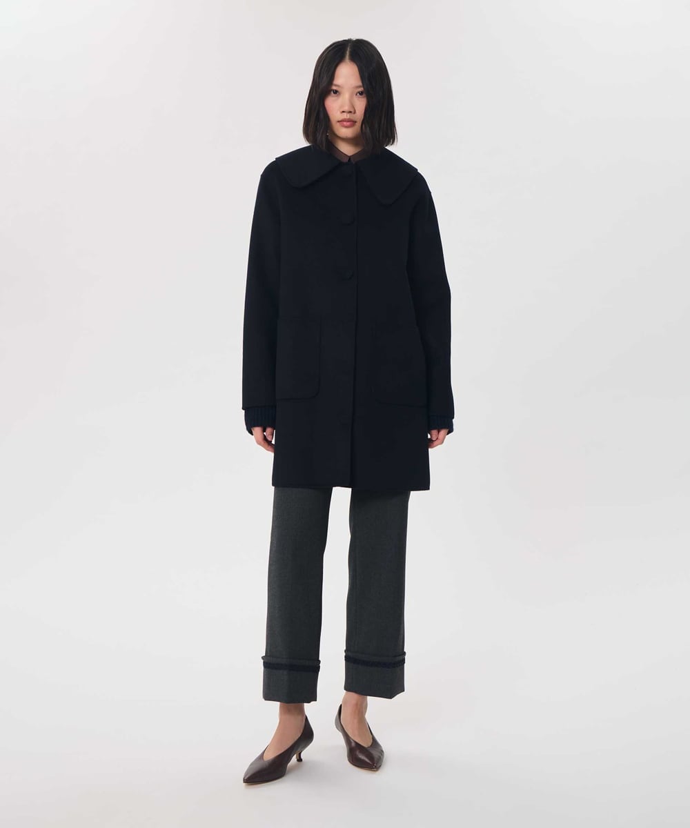 VZUAG04880 TARA JARMON(タラ ジャーモン) ビッグカラーダブルフェイスウールコート ネイビーブルー