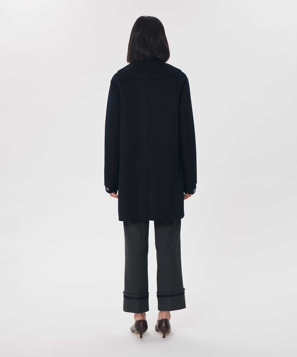 VZUAG04880 TARA JARMON(タラ ジャーモン) ビッグカラーダブルフェイスウールコート ネイビーブルー