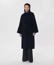 VZUAG08940 TARA JARMON(タラ ジャーモン) タイカラーダブルフェイスロングコート ミッドナイトブルー