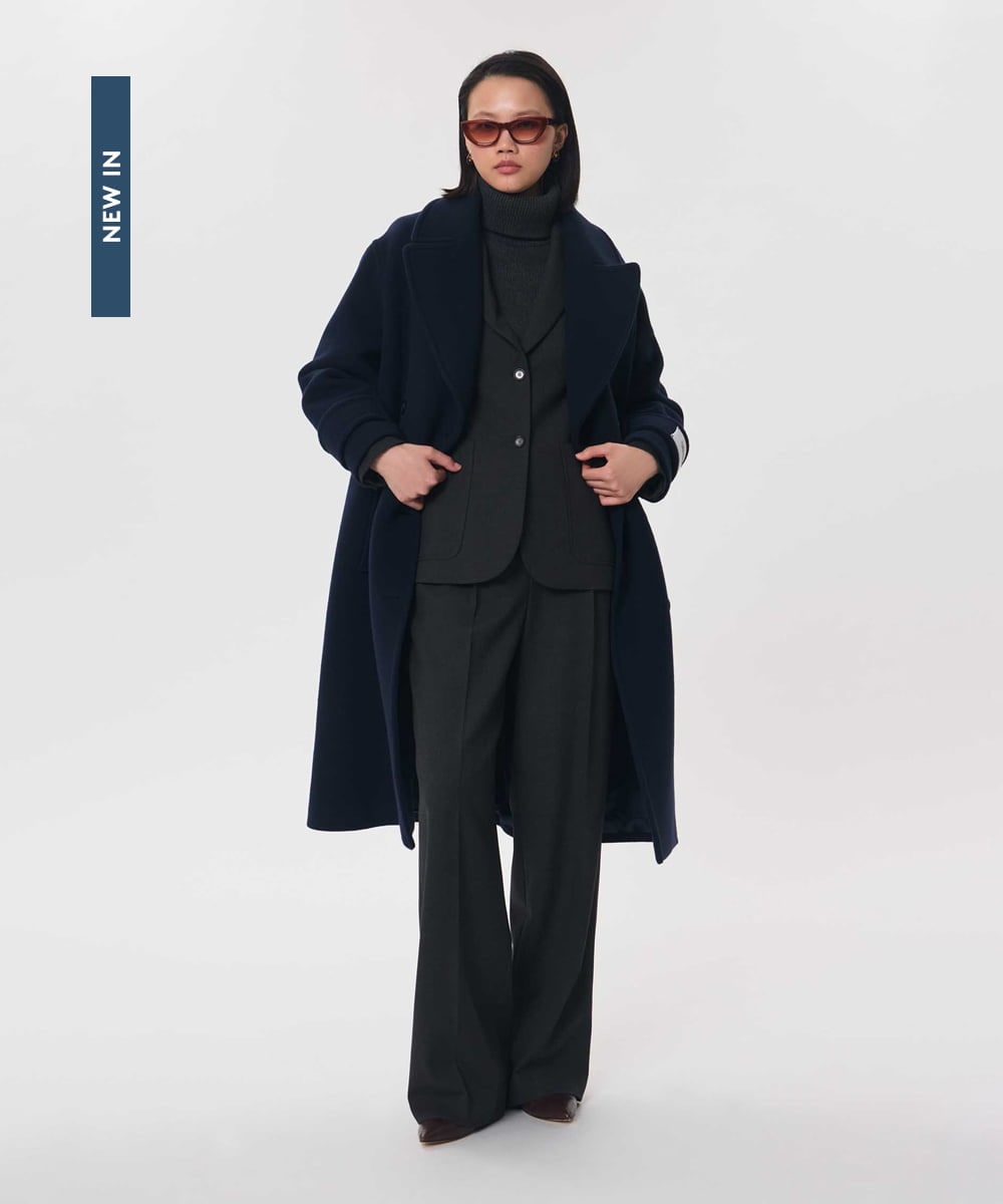 VZUAG11940 TARA JARMON(タラ ジャーモン) ウールベロアチェスターコート ミッドナイトブルー
