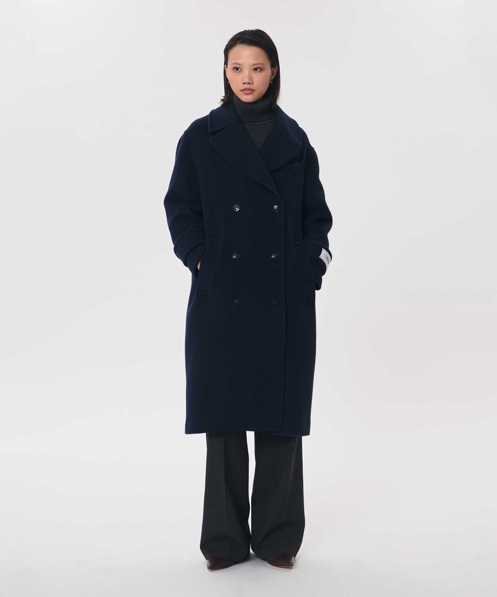 VZUAG11940 TARA JARMON(タラ ジャーモン) ウールベロアチェスターコート ミッドナイトブルー