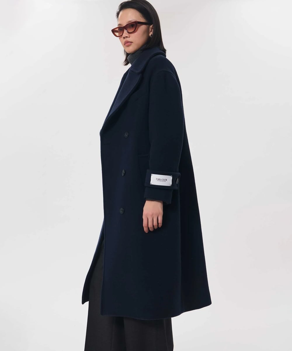 VZUAG11940 TARA JARMON(タラ ジャーモン) ウールベロアチェスターコート ミッドナイトブルー