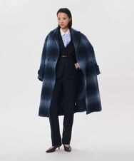 VZUAG12920 TARA JARMON(タラ ジャーモン) ファーリーチェックコート ネイビーブルー