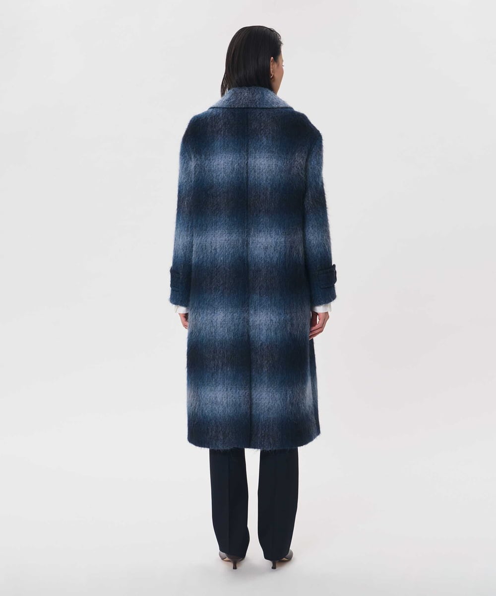 VZUAG12920 TARA JARMON(タラ ジャーモン) ファーリーチェックコート ネイビーブルー
