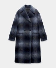 VZUAG12920 TARA JARMON(タラ ジャーモン) ファーリーチェックコート ネイビーブルー