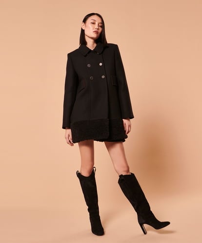 VZUAX07700 TARA JARMON Wool melton boa coat