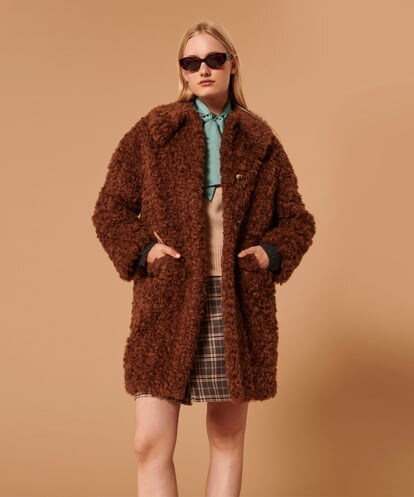 VZUAX19730 TARA JARMON Curly hair faux fur coat