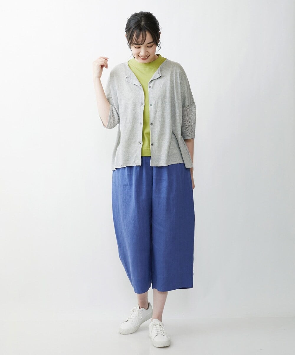 ZGSGQ11260 modulation 【洗える】リネン透かし柄カーディガン グレー