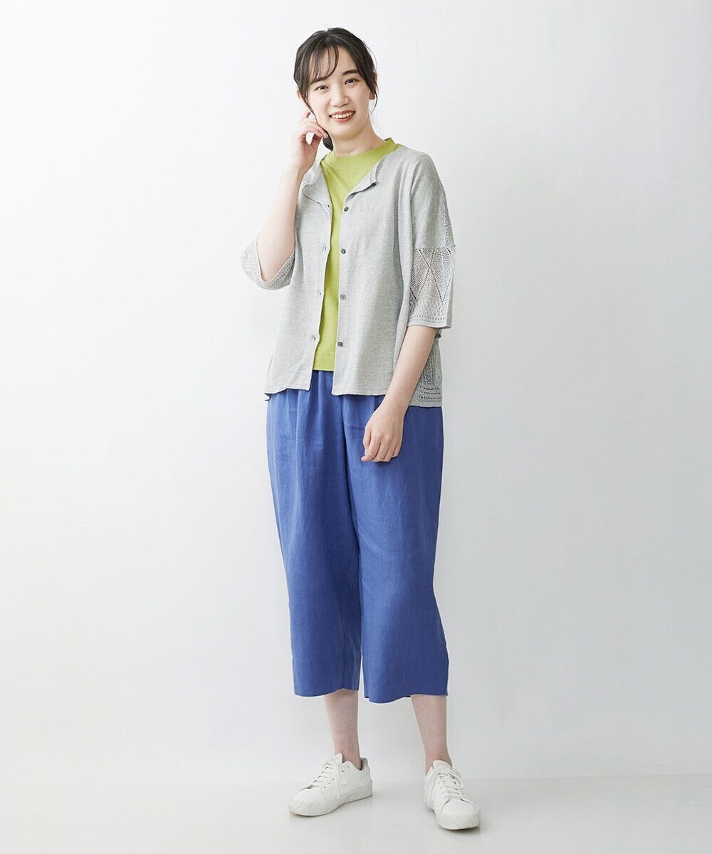 ZGSGQ11260 modulation 【洗える】リネン透かし柄カーディガン グレー