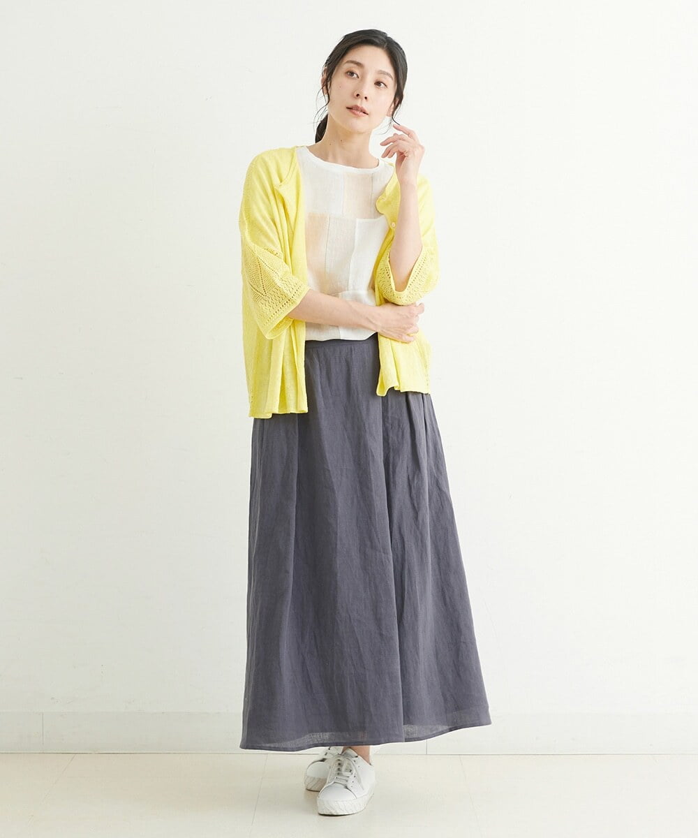 ZGSGQ11260 modulation 【洗える】リネン透かし柄カーディガン グレー