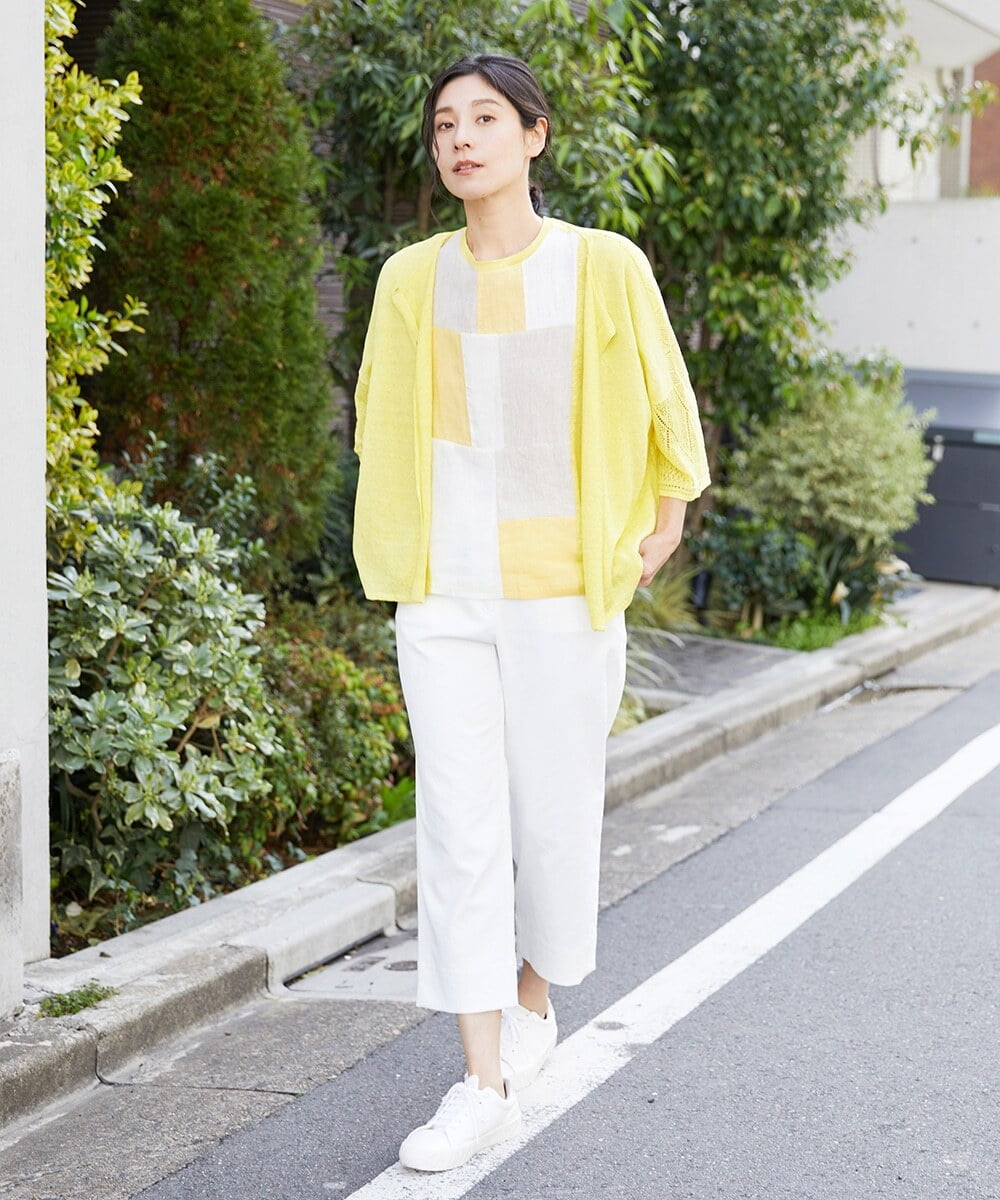 ZGSGQ11260 modulation 【洗える】リネン透かし柄カーディガン グレー