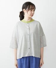 ZGSGQ11260 modulation 【洗える】リネン透かし柄カーディガン グレー