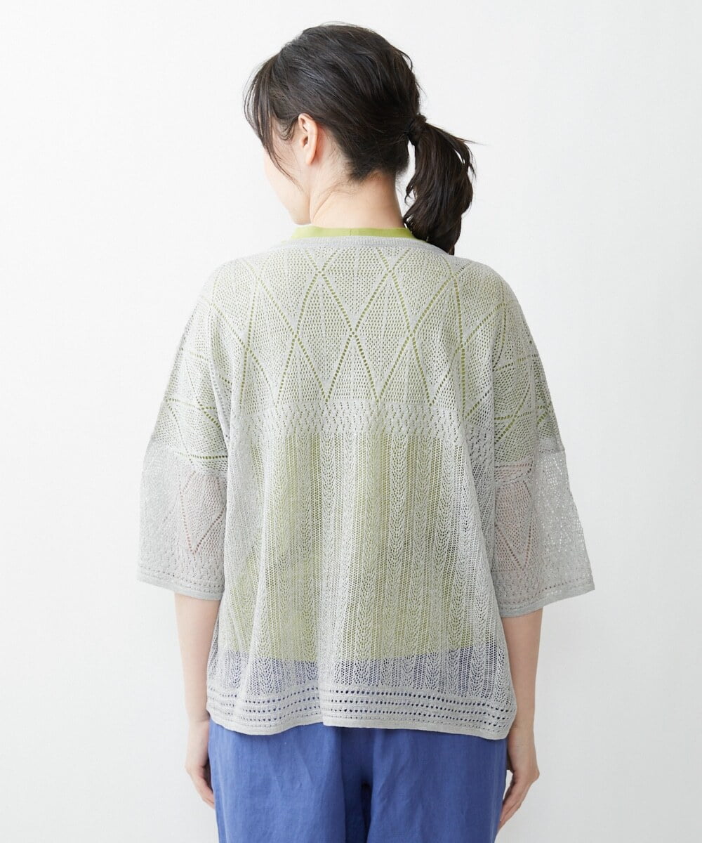 ZGSGQ11260 modulation 【洗える】リネン透かし柄カーディガン グレー