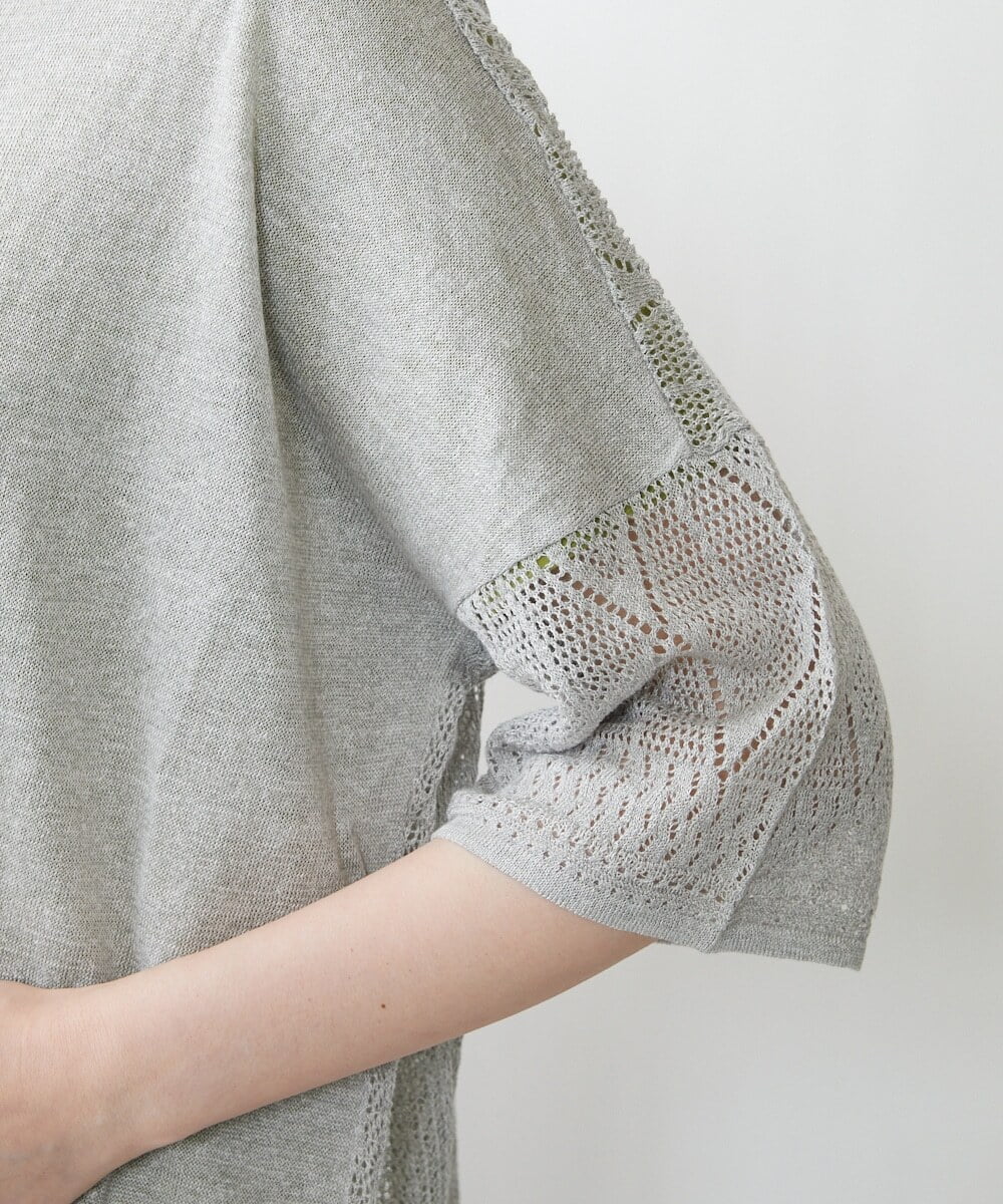 ZGSGQ11260 modulation 【洗える】リネン透かし柄カーディガン グレー