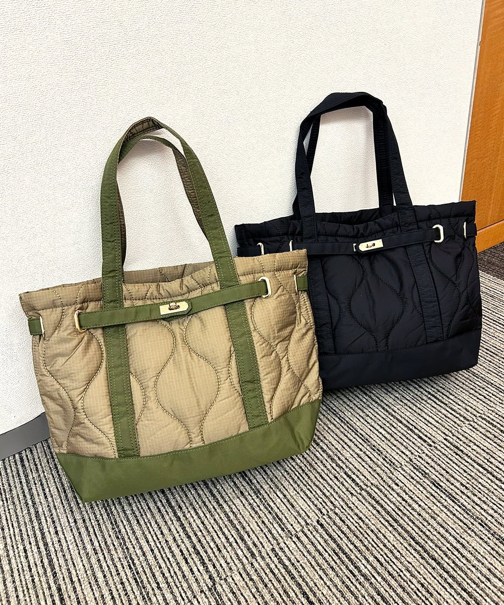 ZM5AE07090 al'aise modulation(アレーズモジュレーション) ウェーブキルティングベルトトートバッグ ブラック