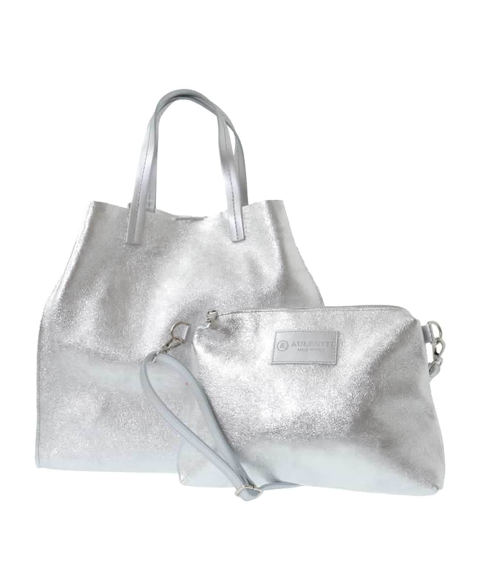 ZM5GB01180 al'aise modulation(アレーズモジュレーション) 【インナーバッグ付き/2WAY】メタリックレザートートバッグ シルバー