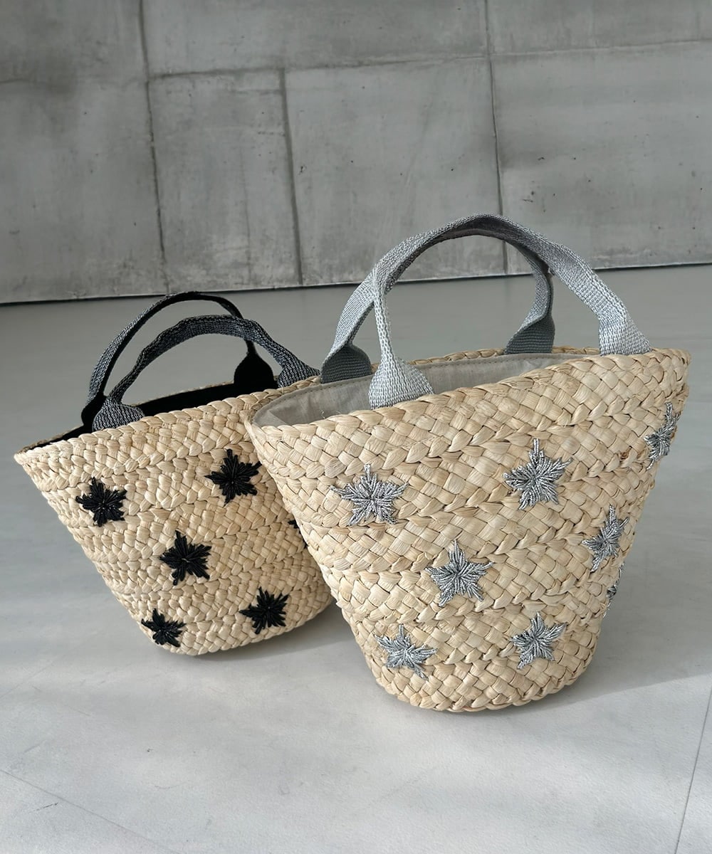 ZM5GB21055 al'aise modulation(アレーズモジュレーション) スター刺繍ブレードかごバッグ シルバー