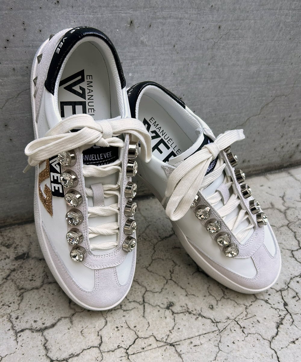 ZM6AE04260 al'aise modulation(アレーズモジュレーション) ラメビジューデザインスニーカー ホワイト