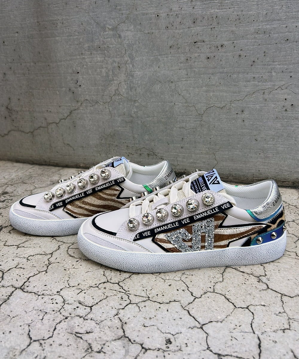 ZM6AE05300 al'aise modulation(アレーズモジュレーション) アニマル柄コラージュデザインスニーカー ベージュ