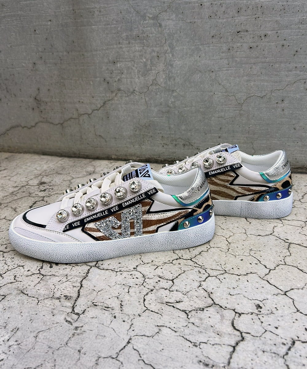 ZM6AE05300 al'aise modulation(アレーズモジュレーション) アニマル柄コラージュデザインスニーカー ベージュ