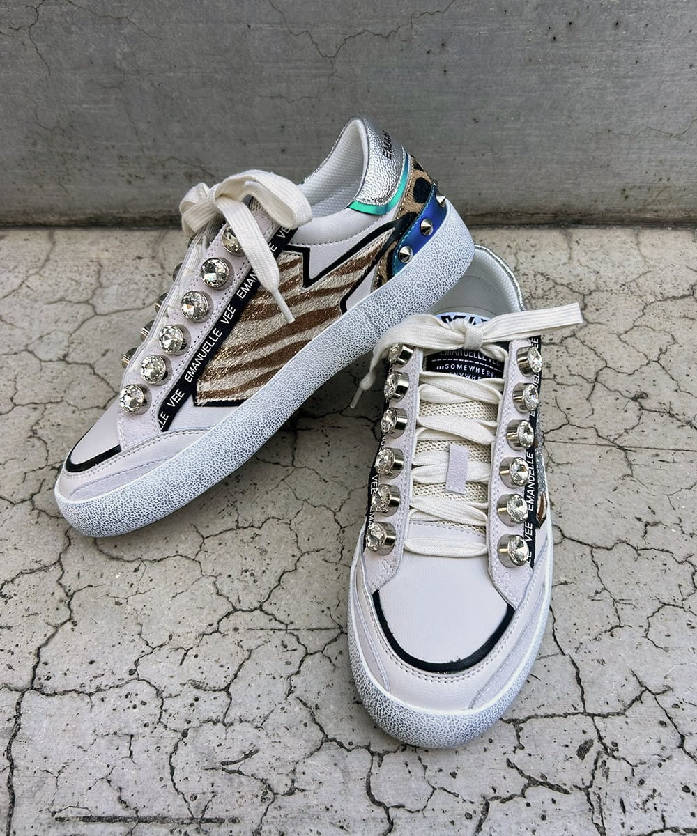 ZM6AE05300 al'aise modulation(アレーズモジュレーション) アニマル柄コラージュデザインスニーカー ベージュ