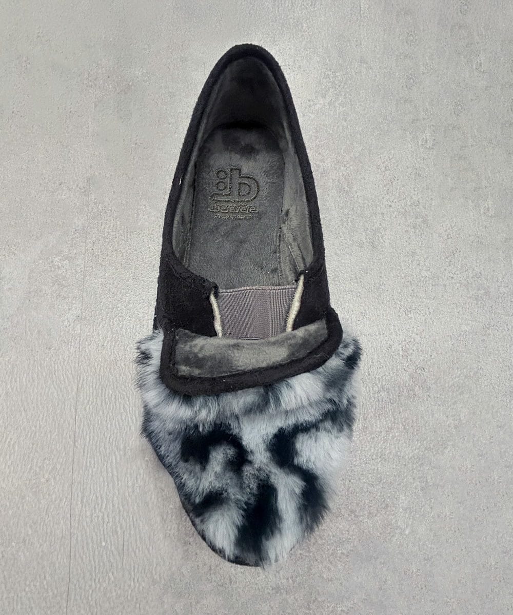 ZM6AE10100 al'aise modulation(アレーズモジュレーション) レオパードモノトーンファーデザインスリッポン ブラック