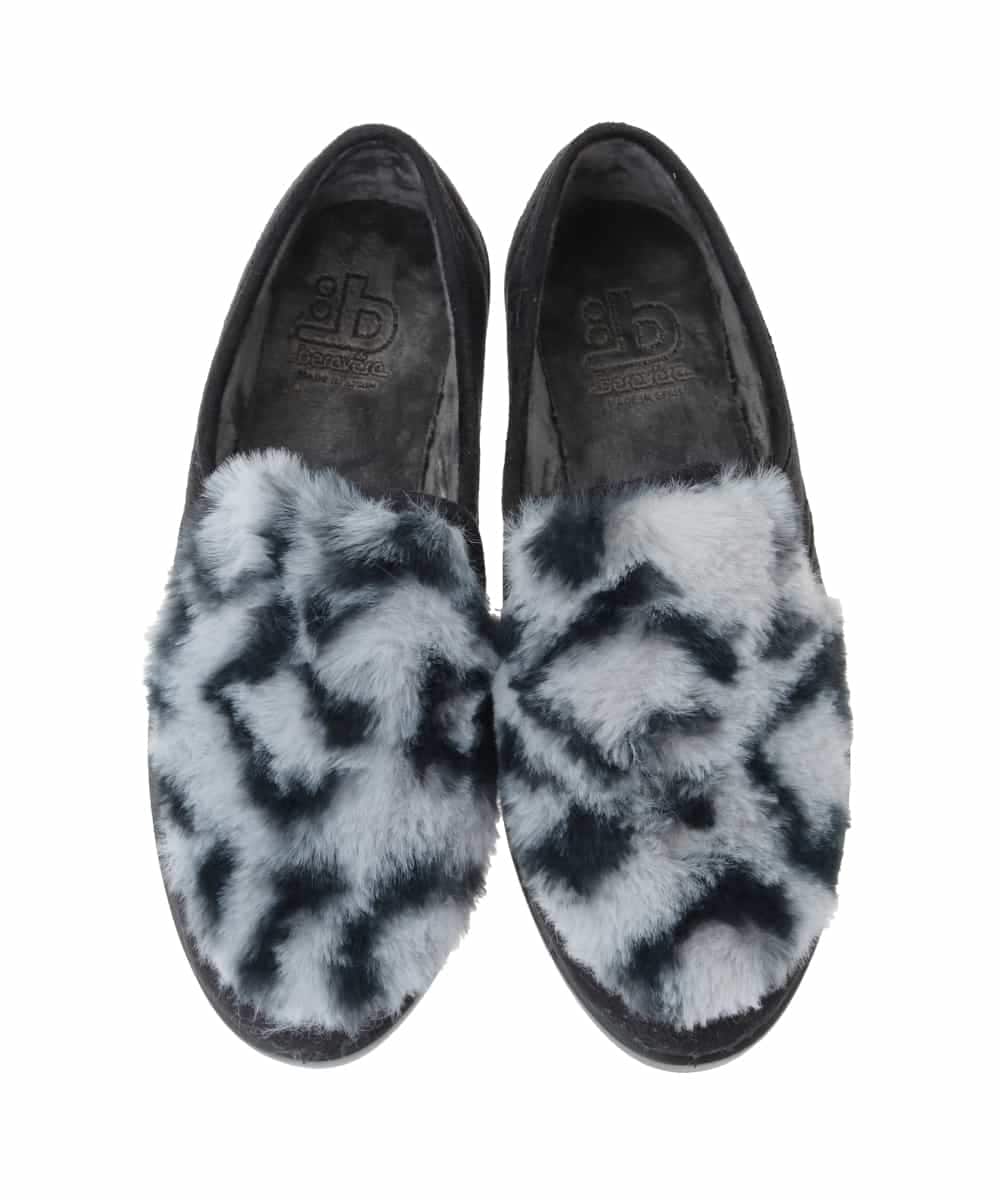 ZM6AE10100 al'aise modulation(アレーズモジュレーション) レオパードモノトーンファーデザインスリッポン ブラック