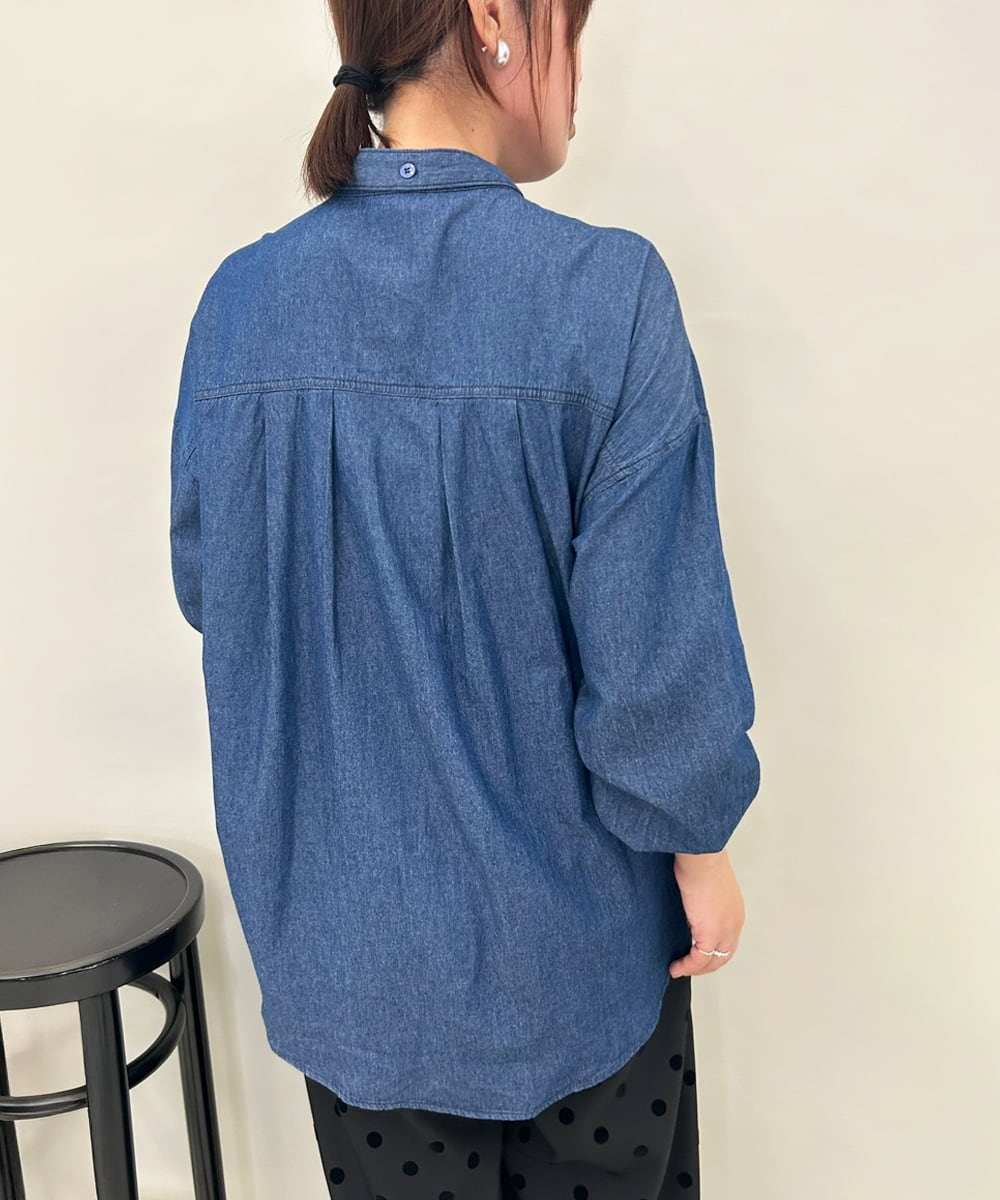 ZMBAE22130 al'aise modulation(アレーズモジュレーション) 【2WAY】ボウタイリボン付きコットンデニムシャツ ブルー
