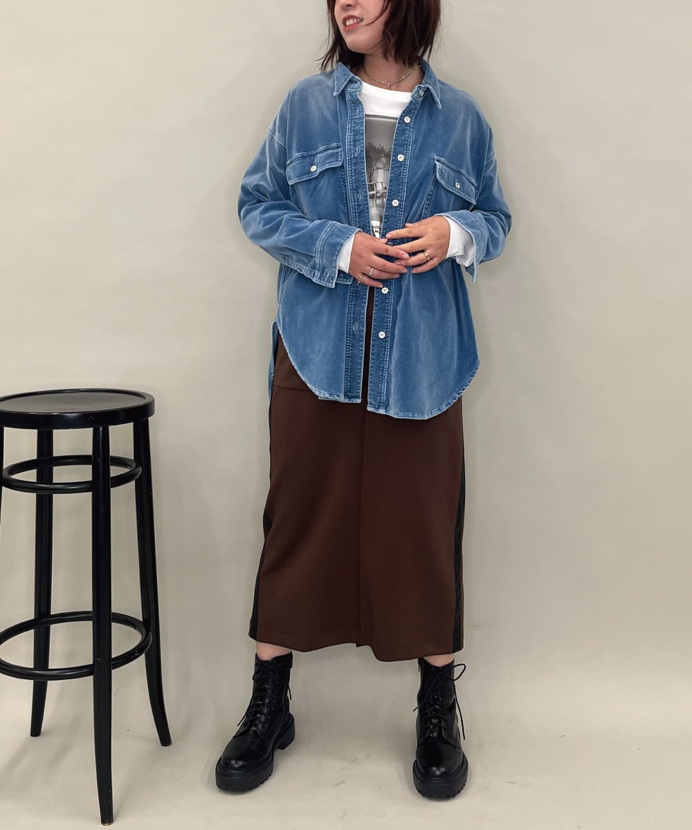 ZMBAE31190 al'aise modulation(アレーズモジュレーション) デニムカラーベロアデザインシャツ ライトブルー