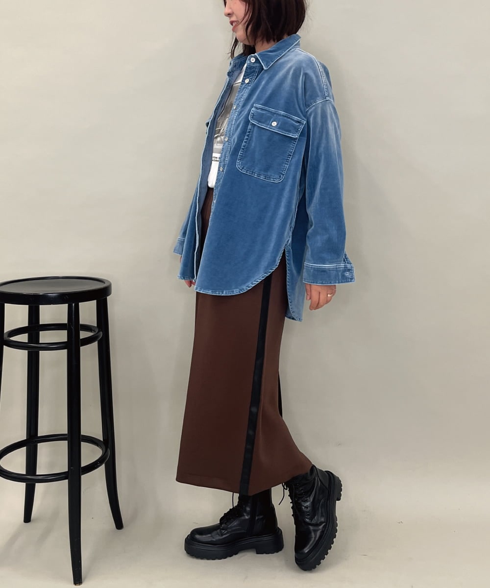 ZMBAE31190 al'aise modulation(アレーズモジュレーション) デニムカラーベロアデザインシャツ ライトブルー